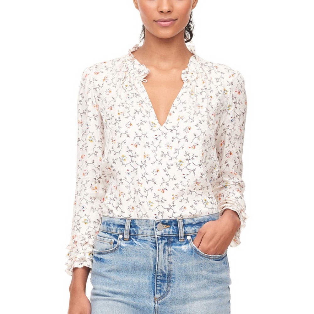 Rebecca Taylor Vine Print Silk Ruffle Blouse